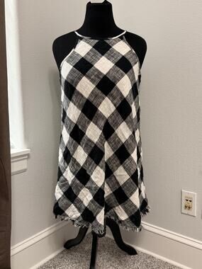 Cloth & Stone Buffalo Check Swing Dress Halter Tie Back Large